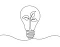 Continuous drawing line art of light bulb with plant. Concept green energy. Hand drawn one line